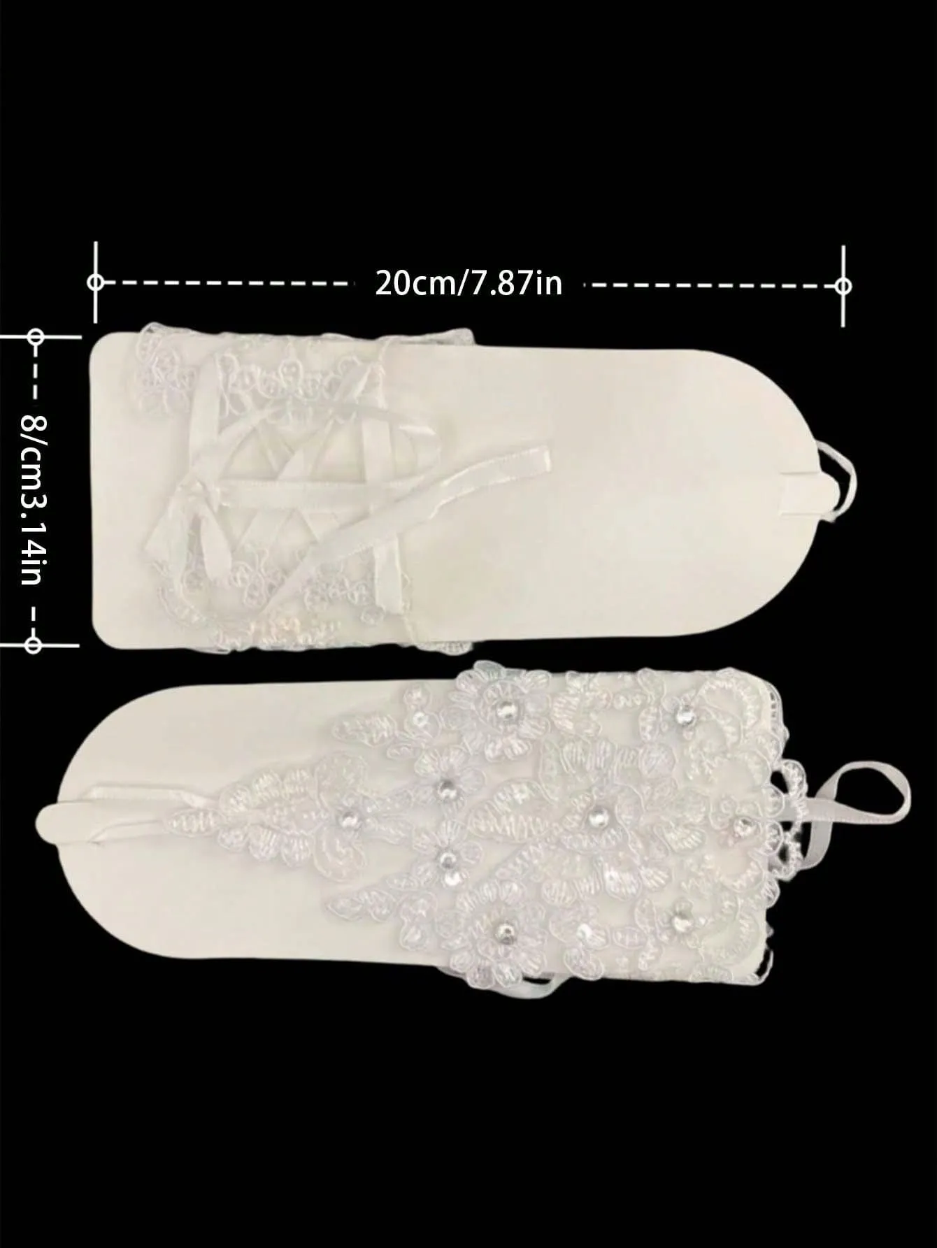 2pcs Bridal Wedding Gloves, Bridesmaid Photo Props, Lolita Lace Hook Finger Short Style With Ribbon And Rhinestone