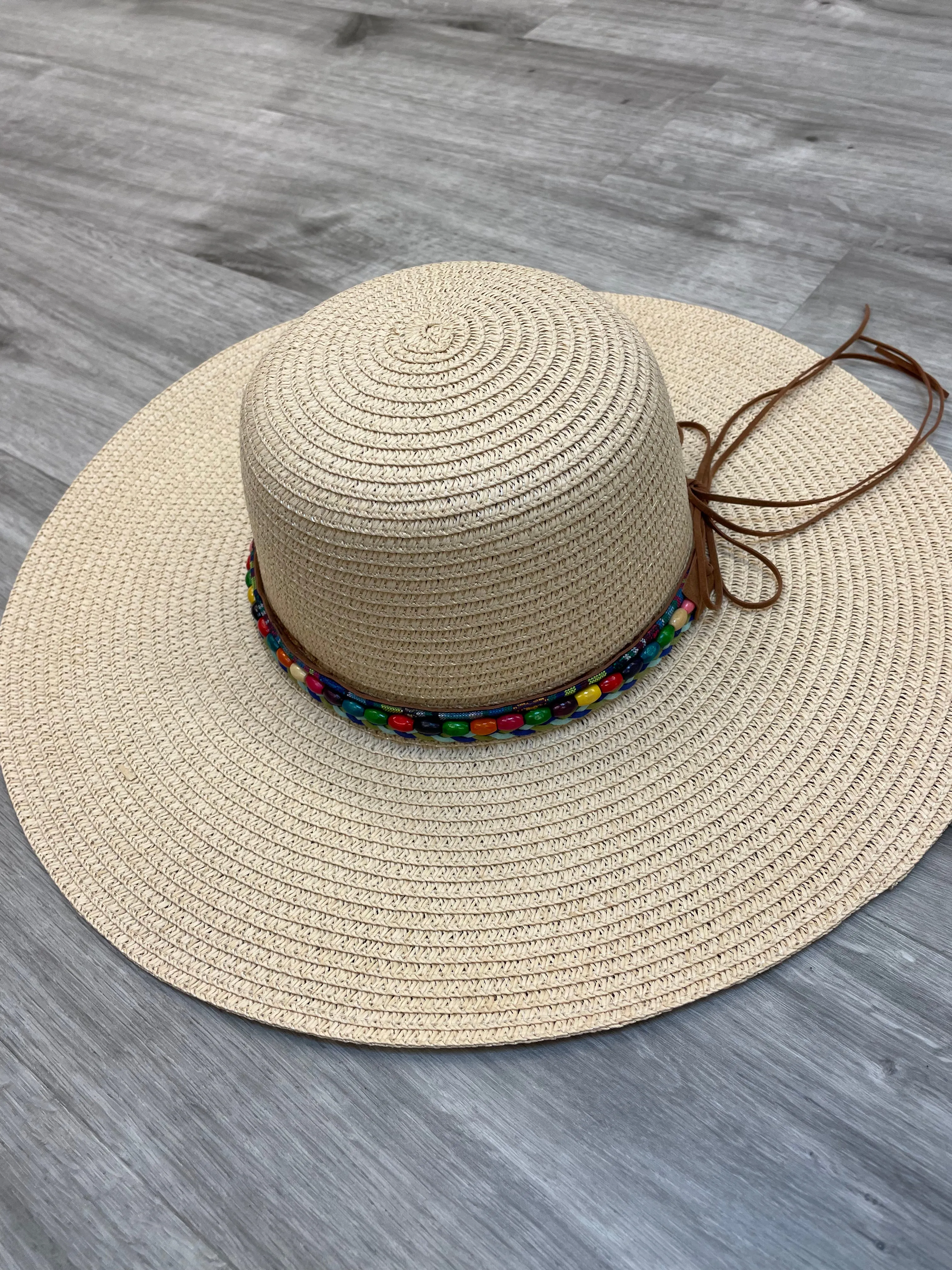 Arianna Crushable Sun Hat with Bead Trim & Suede Bow