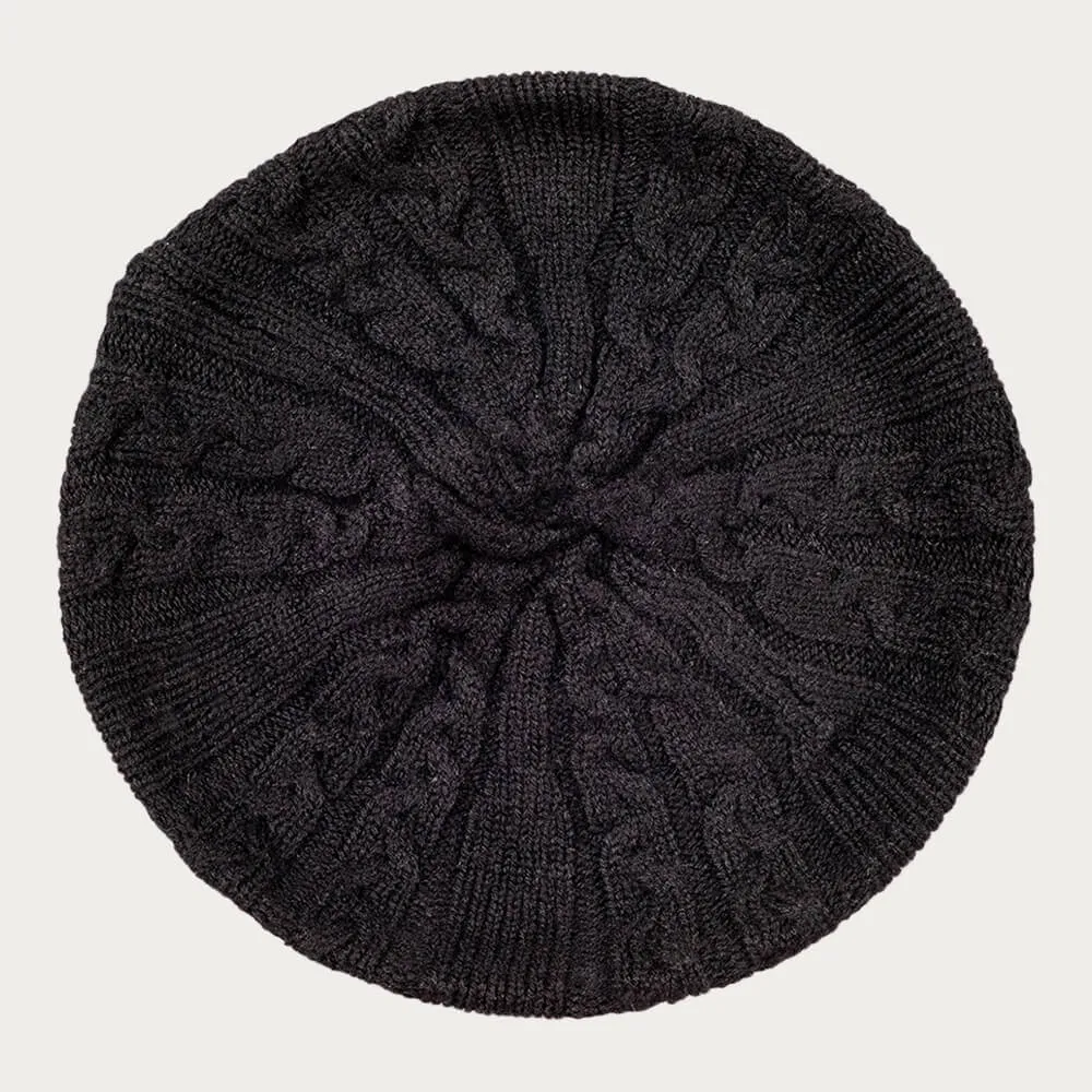Black Cable Knit Cashmere Beret