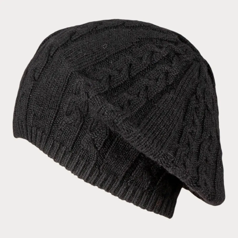 Black Cable Knit Cashmere Beret