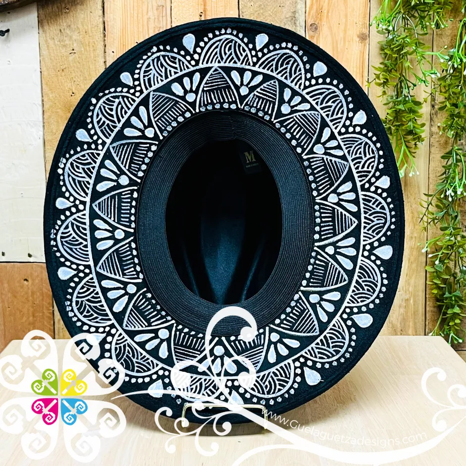 Black Indiana Mitla Velvet Hat - Peek-a-Boo Hand Painted Hat