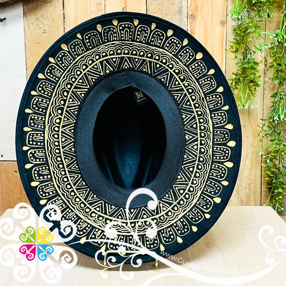 Black Indiana Mitla Velvet Hat - Peek-a-Boo Hand Painted Hat