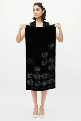 Black Velvet Floral Crystal Scarf