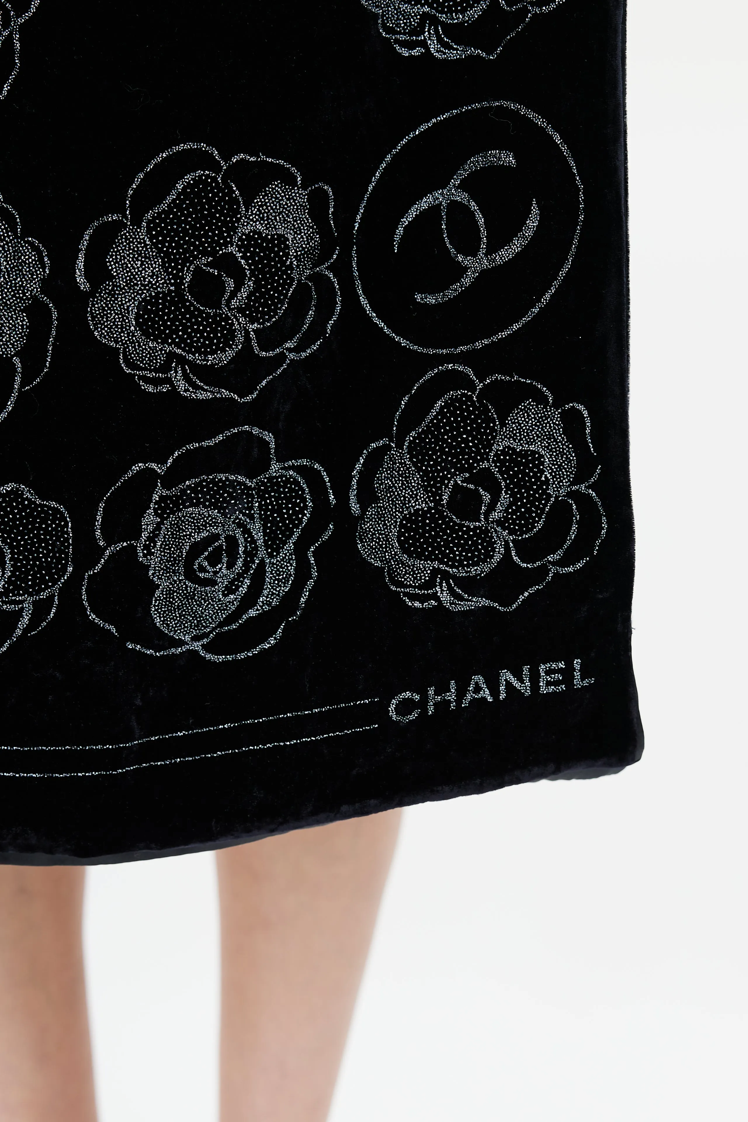 Black Velvet Floral Crystal Scarf