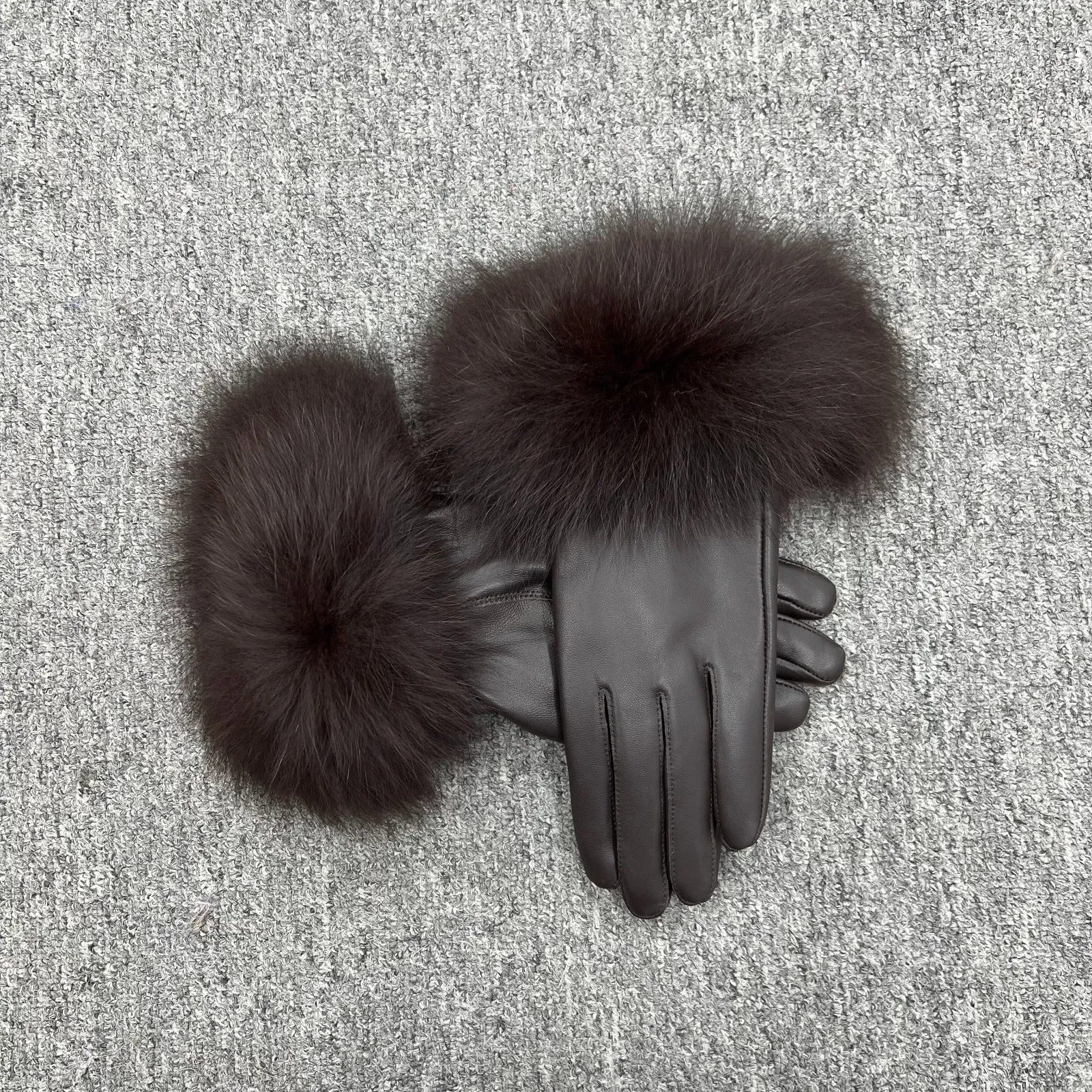 Chocolate Luxury Fur Leather Gloves