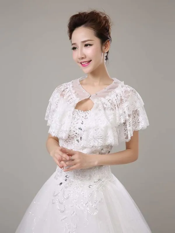 CPA2994 White Lace Beaded Sheer Wedding Wraps