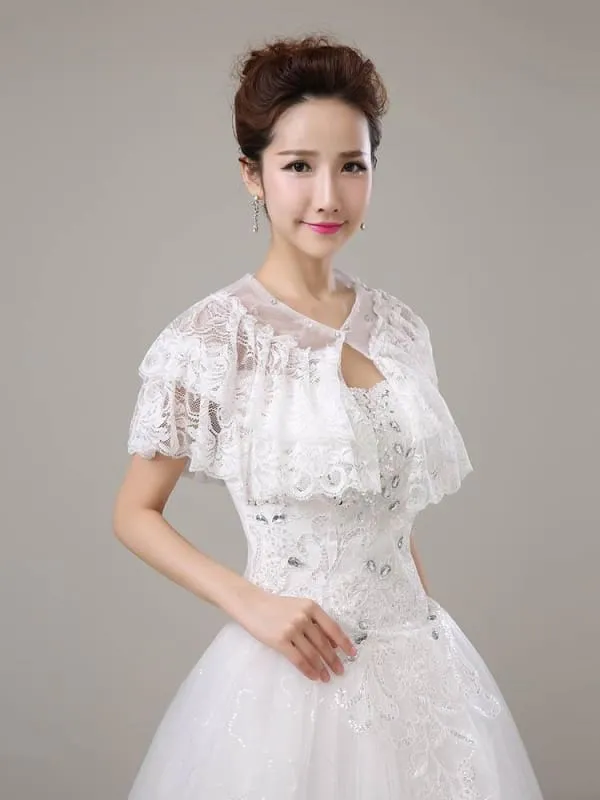 CPA2994 White Lace Beaded Sheer Wedding Wraps
