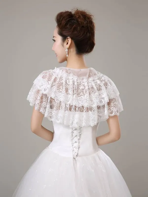 CPA2994 White Lace Beaded Sheer Wedding Wraps