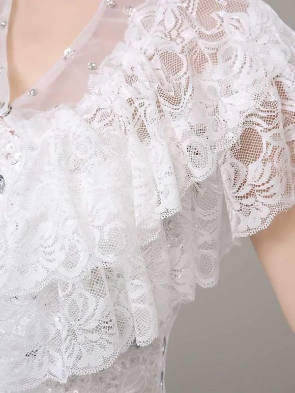 CPA2994 White Lace Beaded Sheer Wedding Wraps