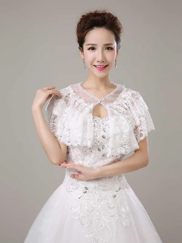 CPA2994 White Lace Beaded Sheer Wedding Wraps