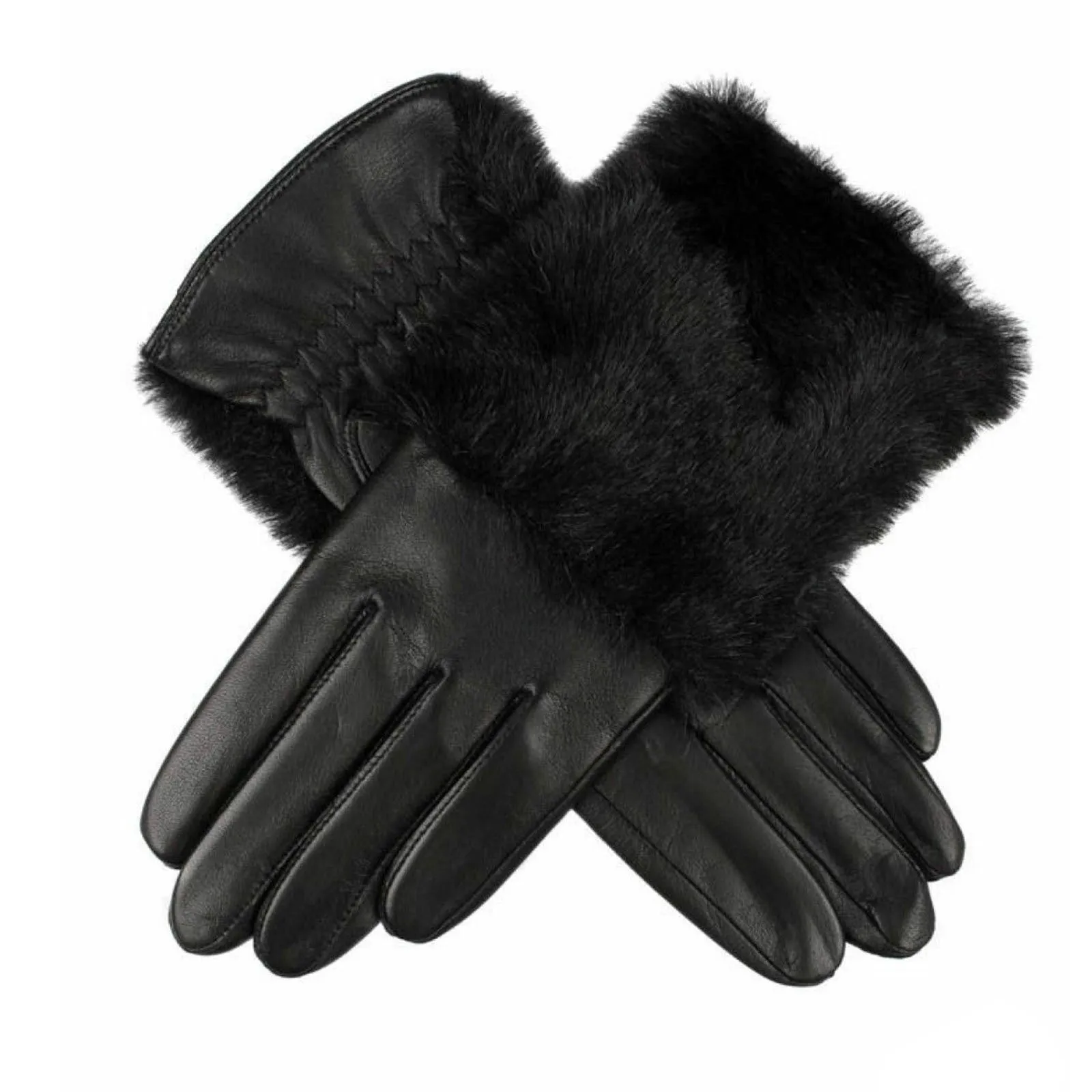 DENTS Womens Hair Sheep Leather Gloves Faux Fur Piped Cuff Elasticised 7-2383