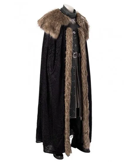 Game Of Thrones 8 Jon Snow Cosplay Costume Men's Fur Coat with Cloak - Updated Version