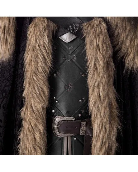 Game Of Thrones 8 Jon Snow Cosplay Costume Men's Fur Coat with Cloak - Updated Version