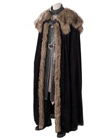 Game Of Thrones 8 Jon Snow Cosplay Costume Men's Fur Coat with Cloak - Updated Version