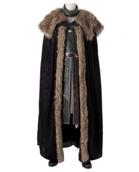 Game Of Thrones 8 Jon Snow Cosplay Costume Men's Fur Coat with Cloak - Updated Version