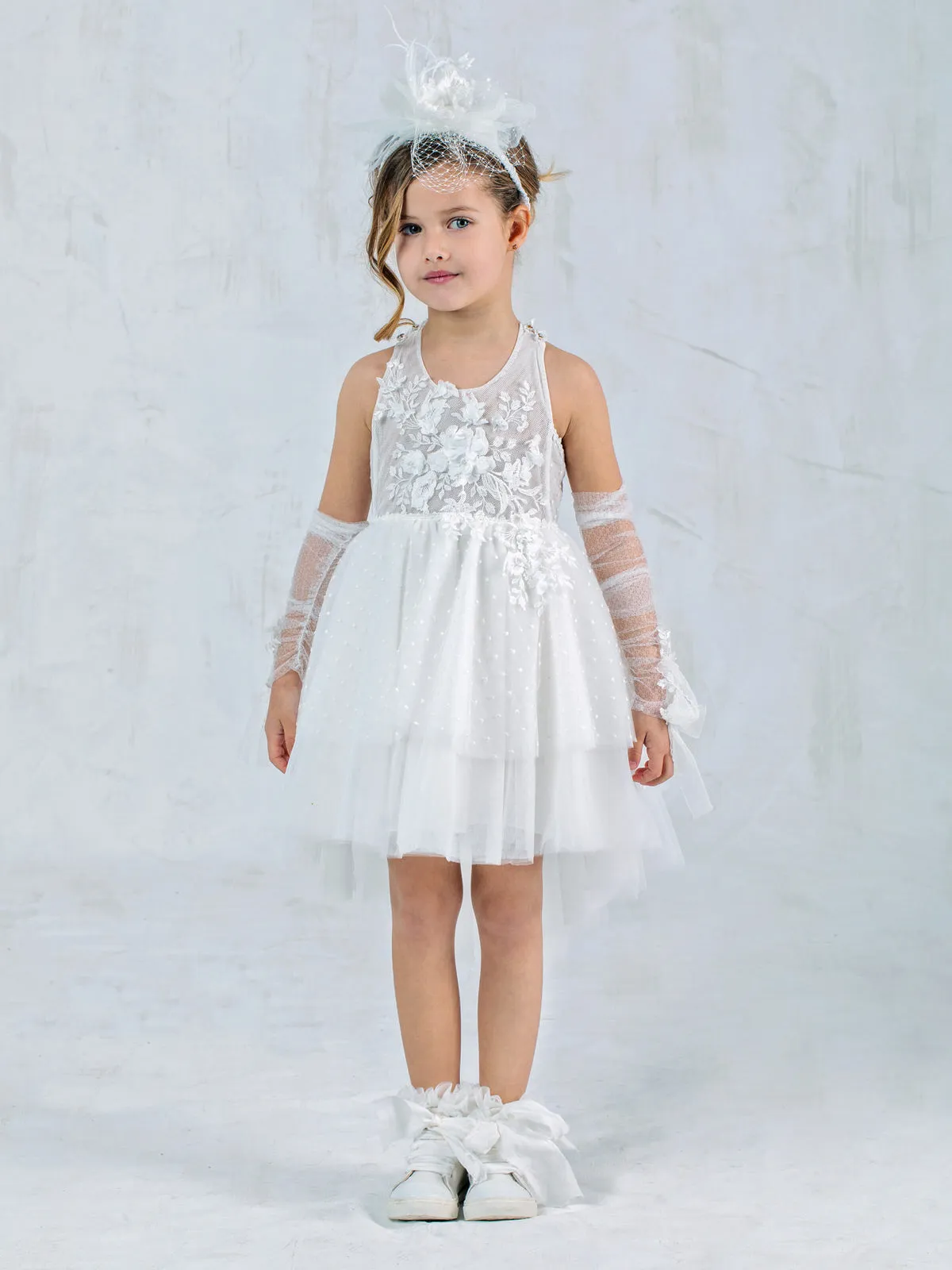 Girl's Asymmetric Dress with lace - NASTYA