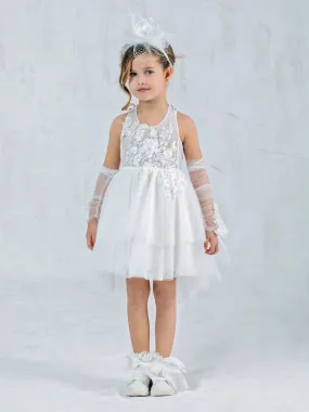 Girl's Asymmetric Dress with lace - NASTYA