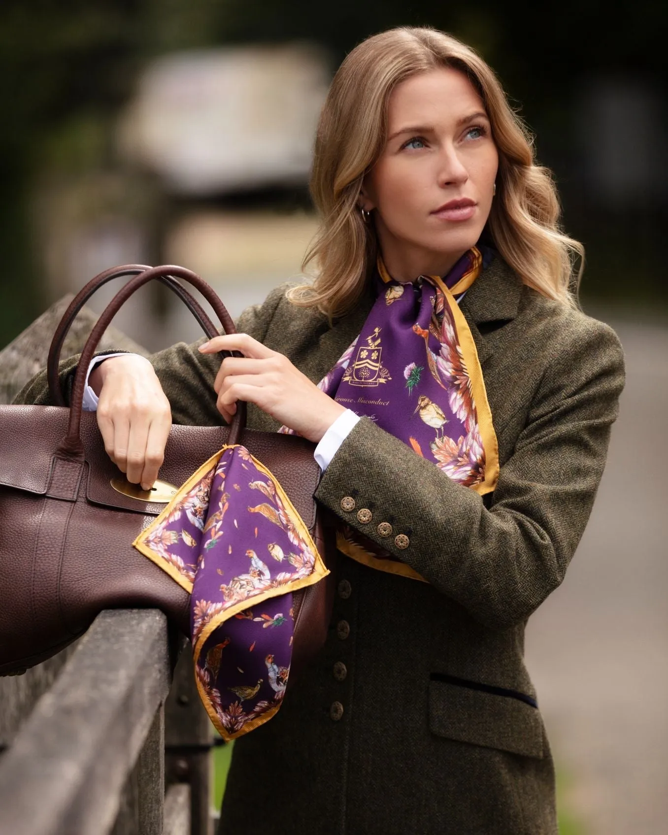 Grouse Misconduct Aubergine & Gold Mini Square Silk Scarf