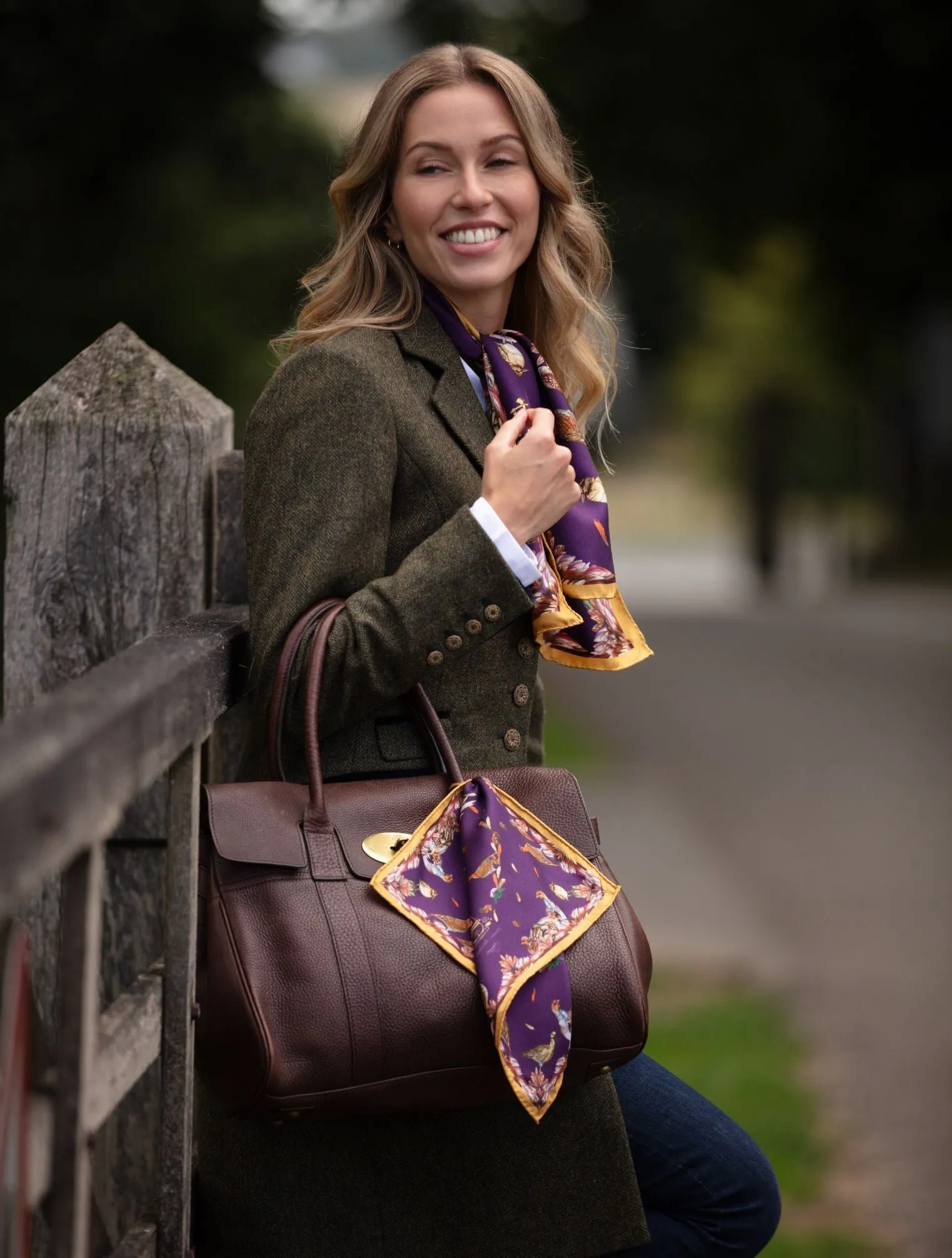 Grouse Misconduct Aubergine & Gold Mini Square Silk Scarf