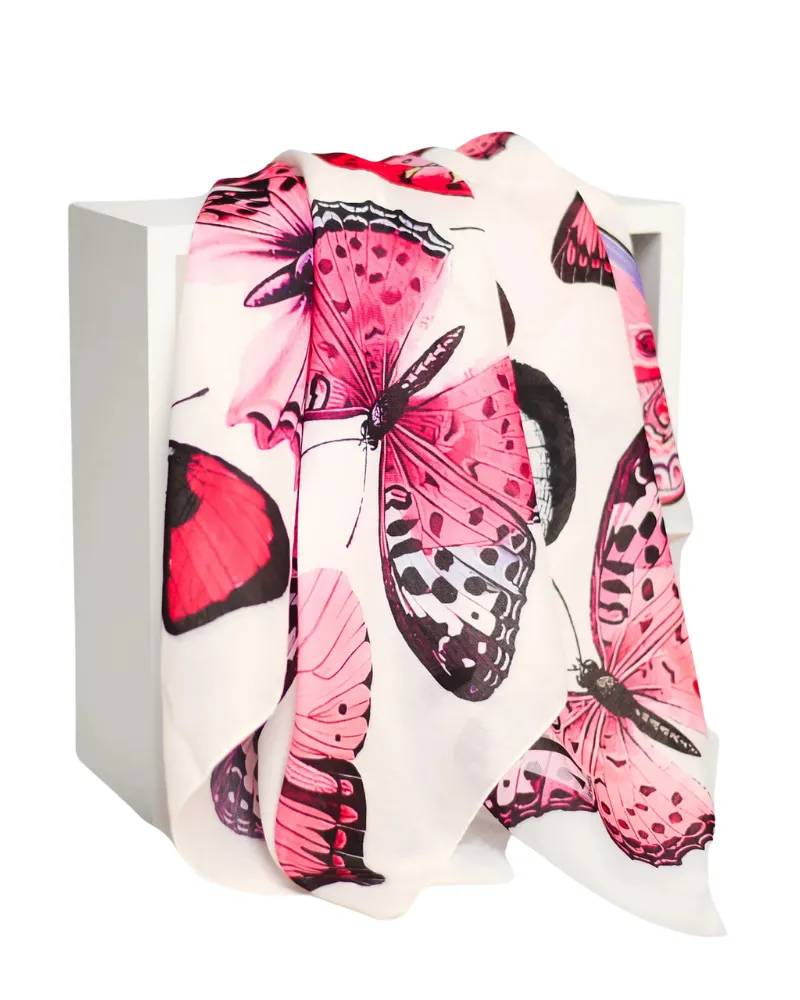 Nicsessories Hot Pink Butterfly Print Square Scarf with Full Grip