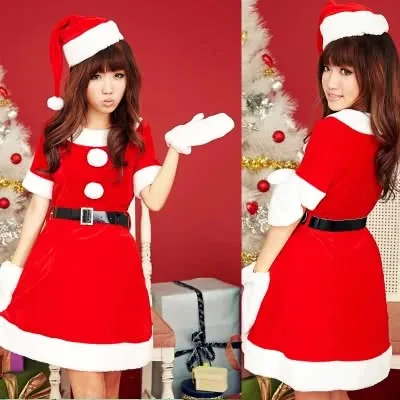 Red beautiful Christmas party dress for momen white fur edge