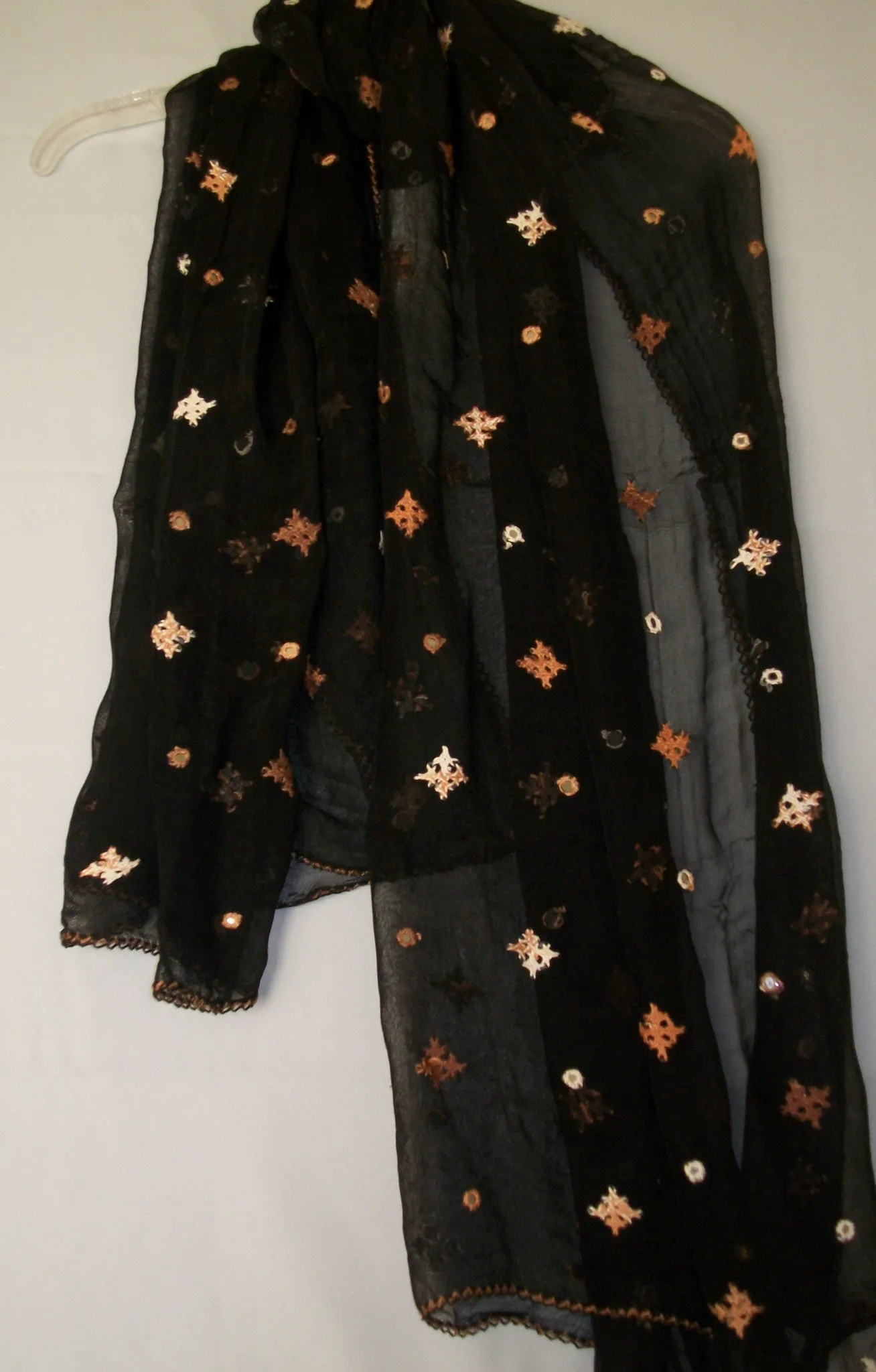 Scarf 981 Black Georgette Phulkari Dupatta Chunni Shieno Sarees