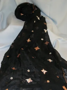 Scarf 981 Black Georgette Phulkari Dupatta Chunni Shieno Sarees