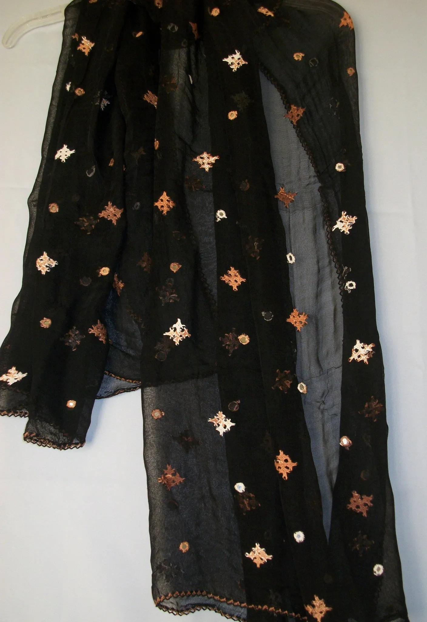 Scarf 981 Black Georgette Phulkari Dupatta Chunni Shieno Sarees