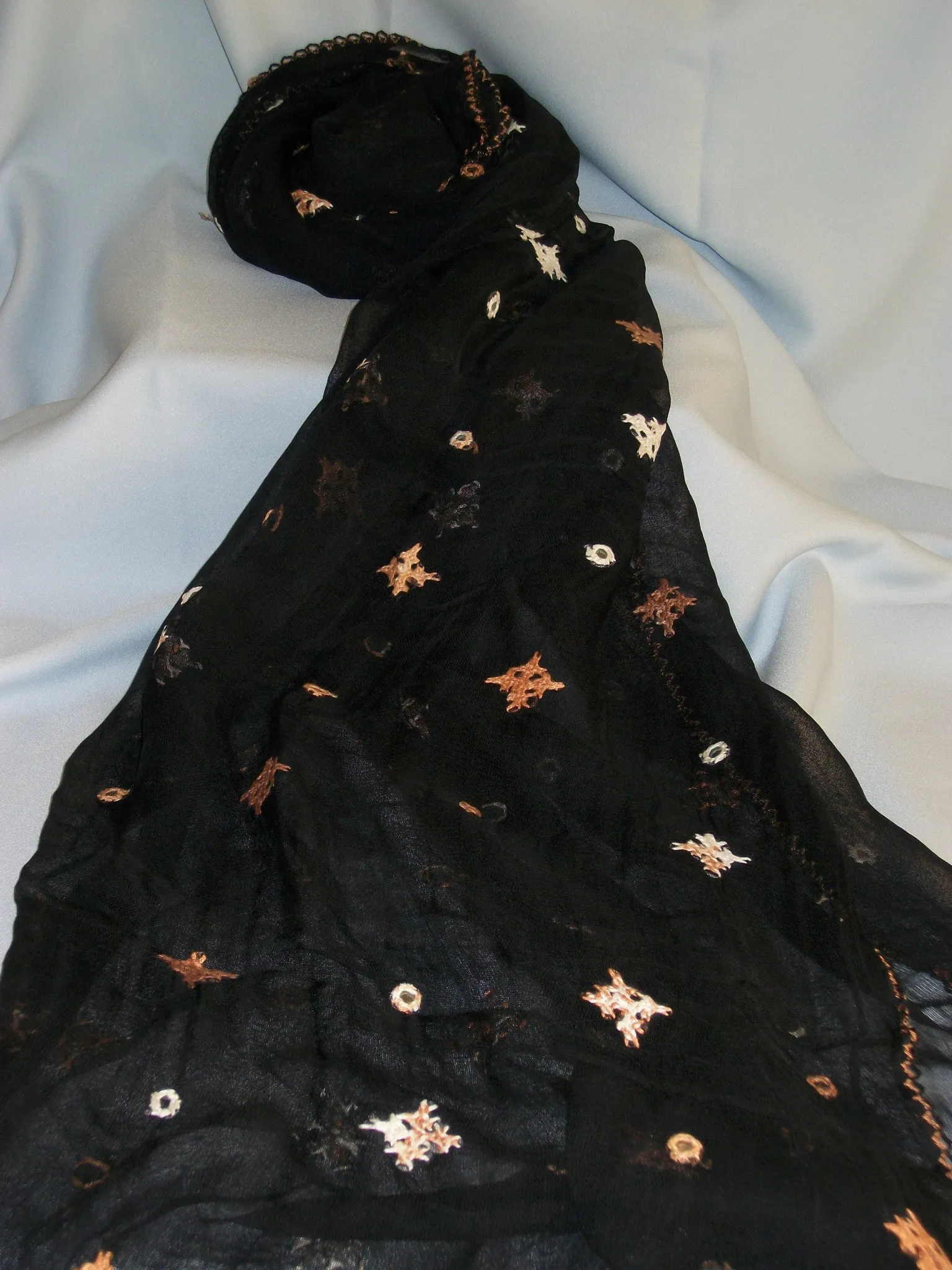 Scarf 981 Black Georgette Phulkari Dupatta Chunni Shieno Sarees