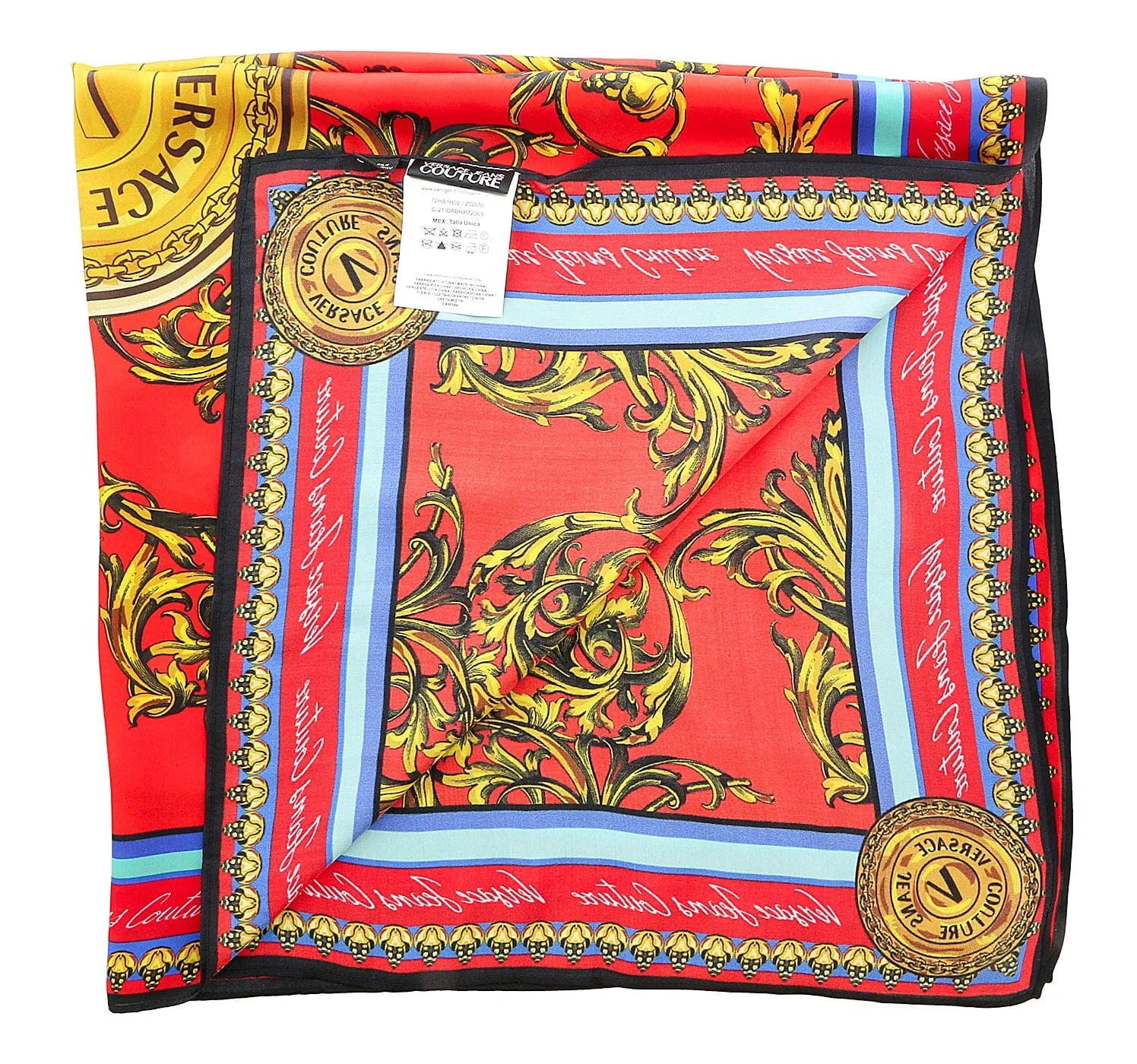 Versace Jeans Couture Baroque Print Poppy/Gold Pure Silk Scarf