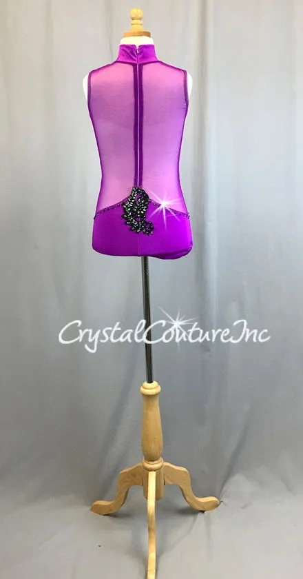 Vibrant Purple Sheer Mehs and Lycra Leotard - Swarovski Rhinestones
