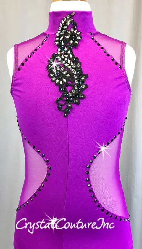 Vibrant Purple Sheer Mehs and Lycra Leotard - Swarovski Rhinestones