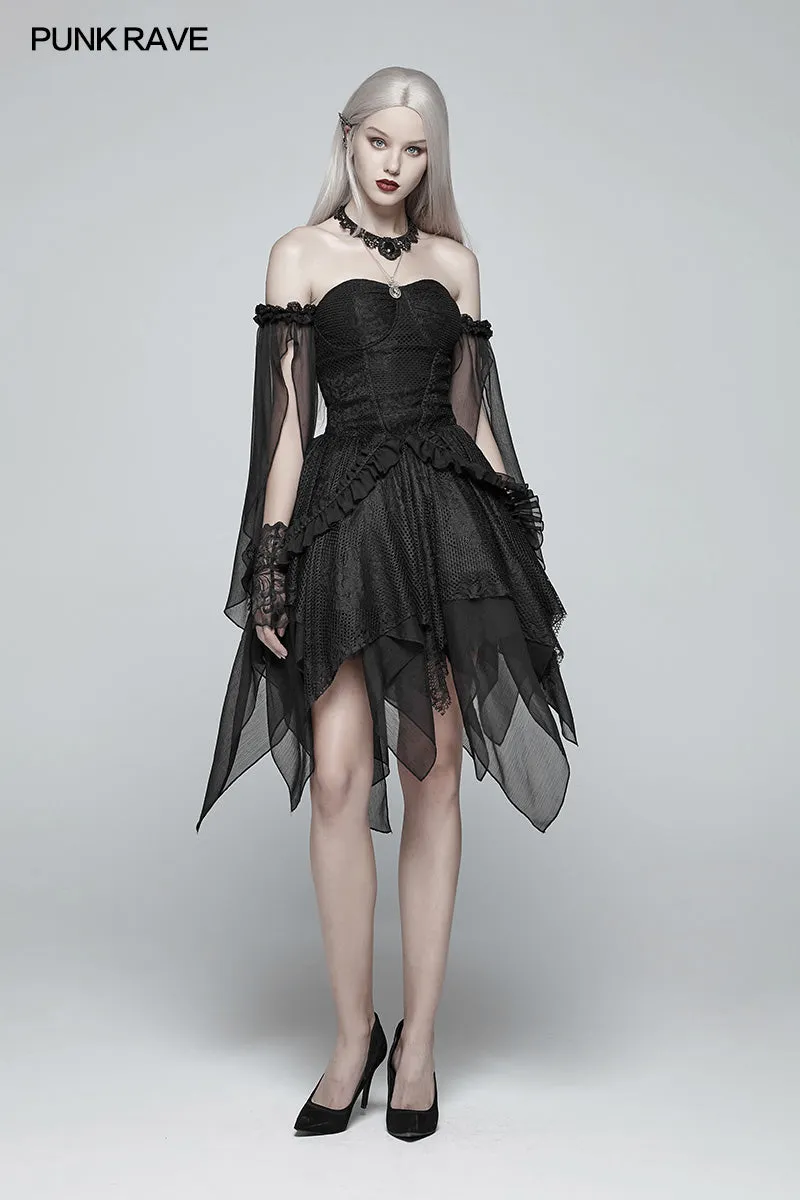 WS-285 Gothic black Lace Tulle Glove - One Pair