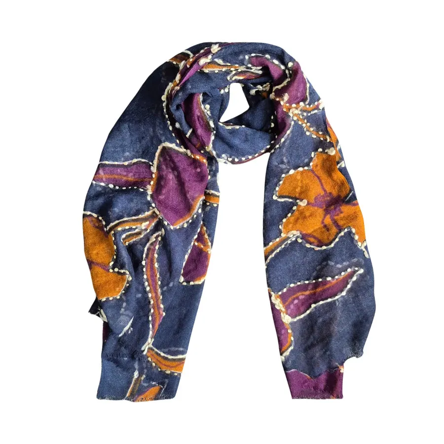 ZODA Pure Wool Scarf-Navy Flower
