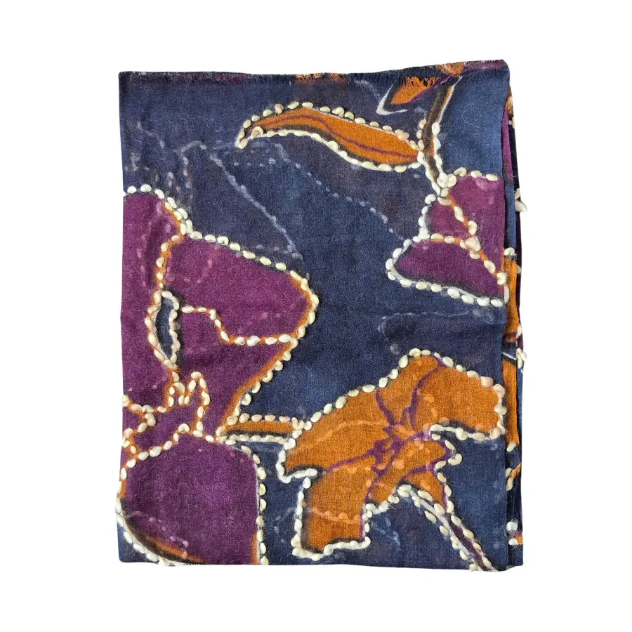 ZODA Pure Wool Scarf-Navy Flower